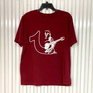 True Religion Men's Crimson Red Buddha Guitar Tee Shirt Size Large
